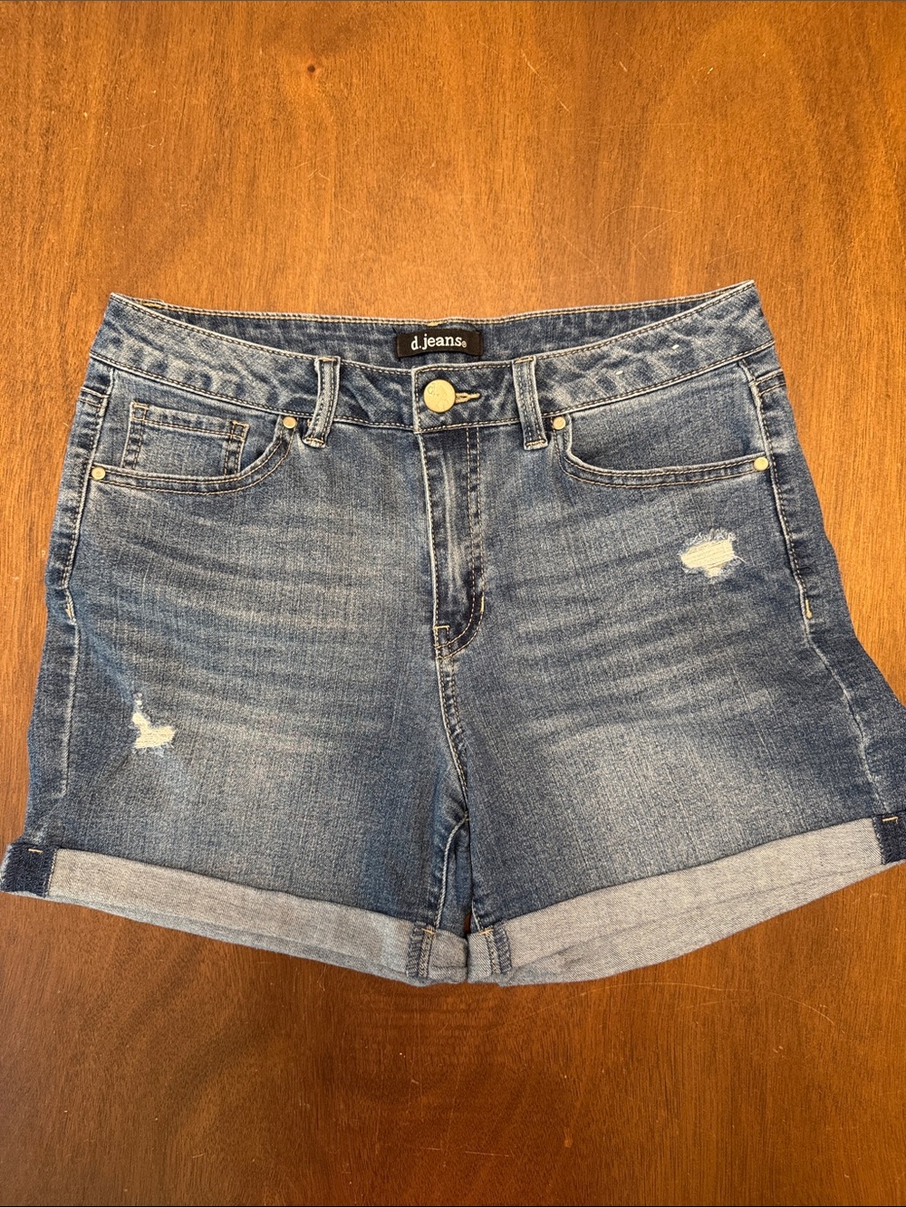 d. jeans Blue Distressed Roll-Cuff Denim Shorts